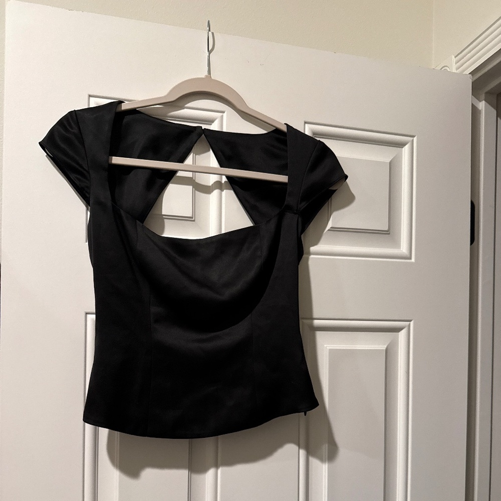 Reformation Cora Satin Top Black - Size 2 - Picture 5 of 7